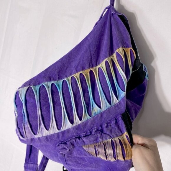 Handmade In Nepal Purple Cotton Boho Hippie Backpack W Razor Cut Accents - Picture 11 of 14